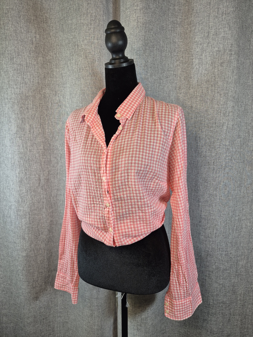 J.Crew 99% Cotton The Perfect Shirt Medium Pink Gingham Button Front LongSleeve